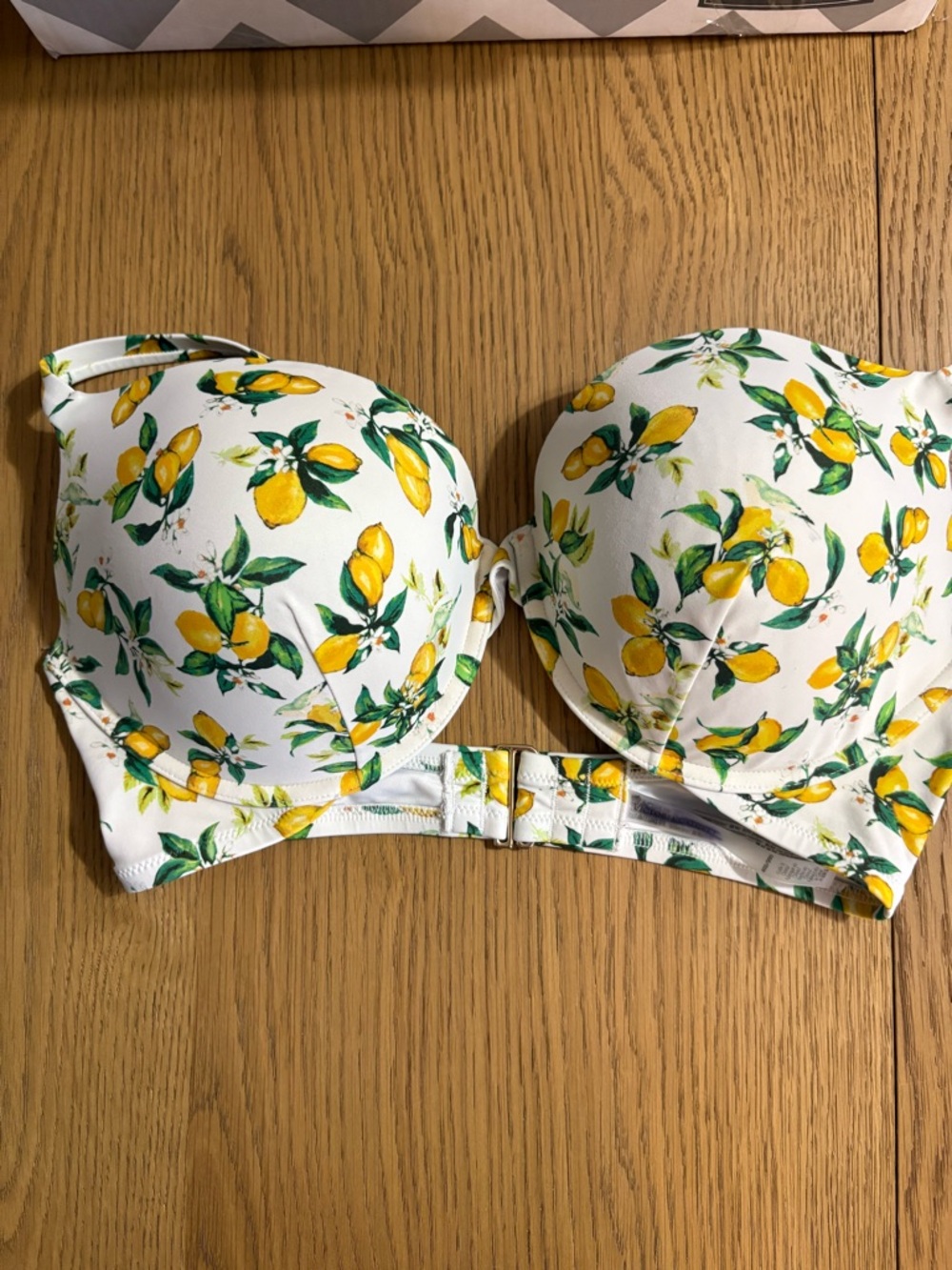 Victoria's Secret White Lemon Print Strapless Bikini Top